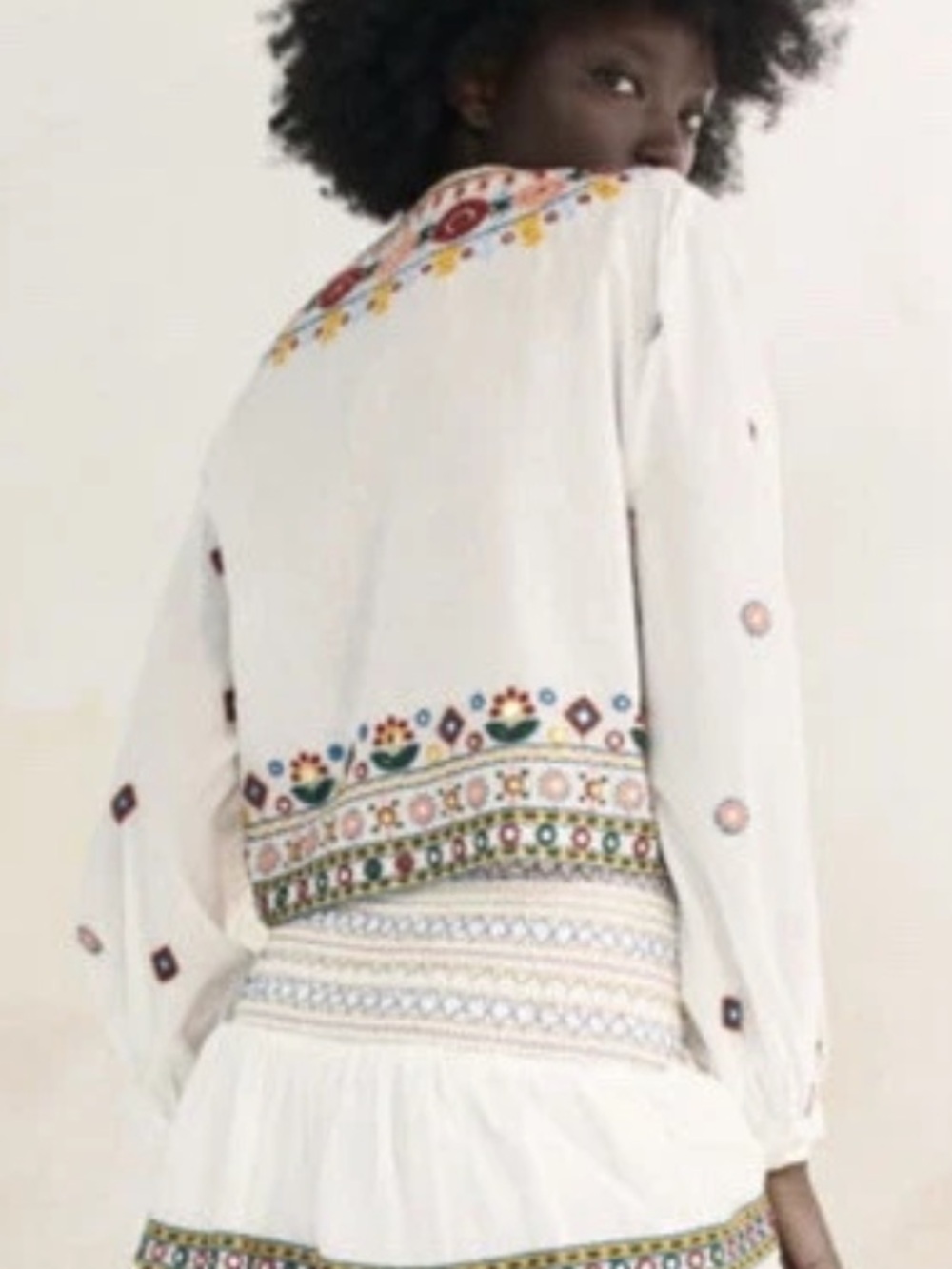 Zara Boho Embroidered White Top Small - Picture 3 of 15